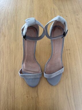 Joie Gray Suede Ankle-Strap Heels